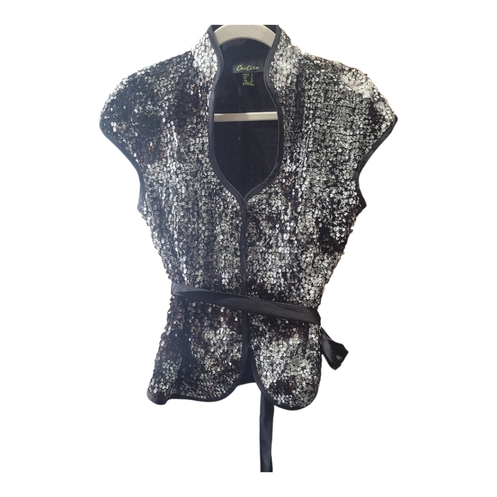 Cartise Black Sequin Evening Vest Black And‎ Silver Size 6